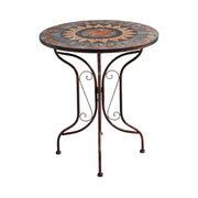 SOLARA 65/80cm Outdoor Table - Weather Resistant Patio Table with Mosaic Tile Top and Heavy Duty Steel Frame - Brown