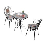 SOLARA 65/80cm Outdoor Table and 2 Chairs Set - Weather Resistant Patio Table with Mosaic Tile Top and Heavy Duty Steel Frame - Black