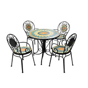 SOLARA 65/80cm Outdoor Table and 4 Chairs Set - Weather Resistant Patio Table with Mosaic Tile Top and Heavy Duty Steel Frame - Black