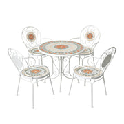 SOLARA 65/80cm Outdoor Table and 4 Chairs Set - Weather Resistant Patio Table with Mosaic Tile Top and Heavy Duty Steel Frame - White