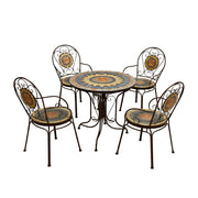 SOLARA 65/80cm Outdoor Table and 4 Chairs Set - Weather Resistant Patio Table with Mosaic Tile Top and Heavy Duty Steel Frame - Brown
