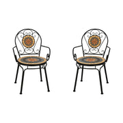 SOLARA Outdoor Armchairs Set of 2 - Weather Resistant Patio Armchairs with Decorative Tile Seat and Heavy Duty Steel Frame - Black