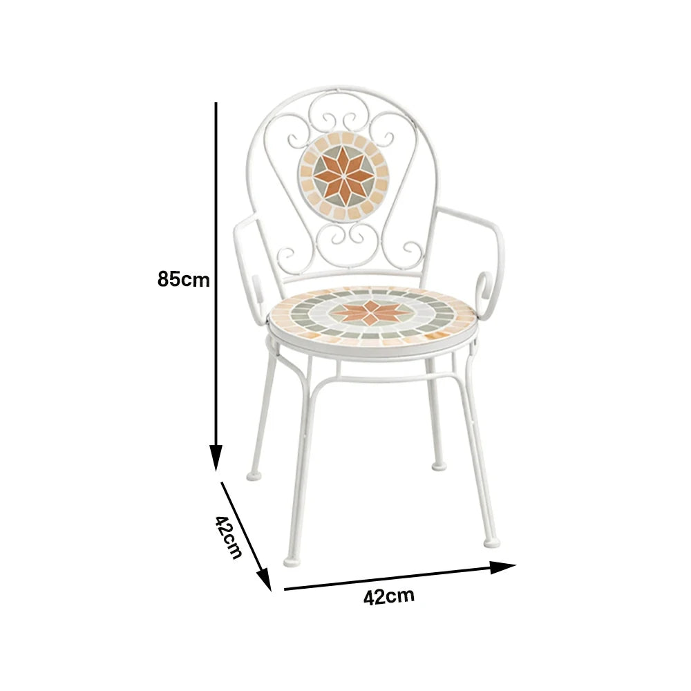 SOLARA Outdoor Armchairs Set of 2 - Weather Resistant Patio Armchairs with Decorative Tile Seat and Heavy Duty Steel Frame - White