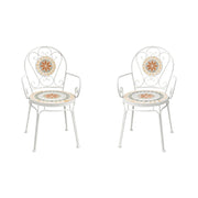 SOLARA Outdoor Armchairs Set of 2 - Weather Resistant Patio Armchairs with Decorative Tile Seat and Heavy Duty Steel Frame - White
