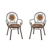 SOLARA Outdoor Armchairs Set of 2 - Weather Resistant Patio Armchairs with Decorative Tile Seat and Heavy Duty Steel Frame - Brown