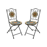 SOLARA Outdoor Folding Chairs Set of 2 - Weather Resistant Patio Armchairs with Decorative Tile Seat and Heavy Duty Steel Frame - Black