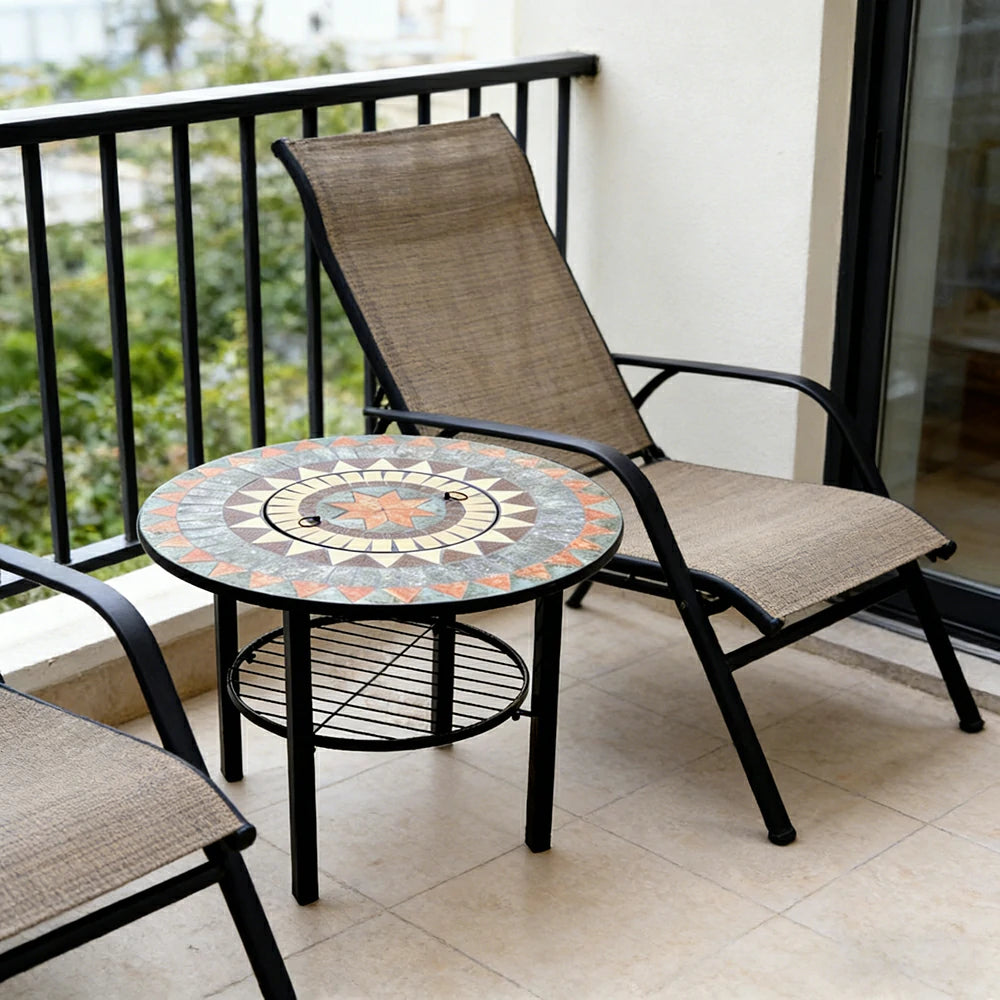 SOLARA 80/100cm Outdoor Fire Pit Table - 3 in 1 BBQ Grill & Heating Table with Stainless Steel Grill Mesh and Ceramic Tile Top