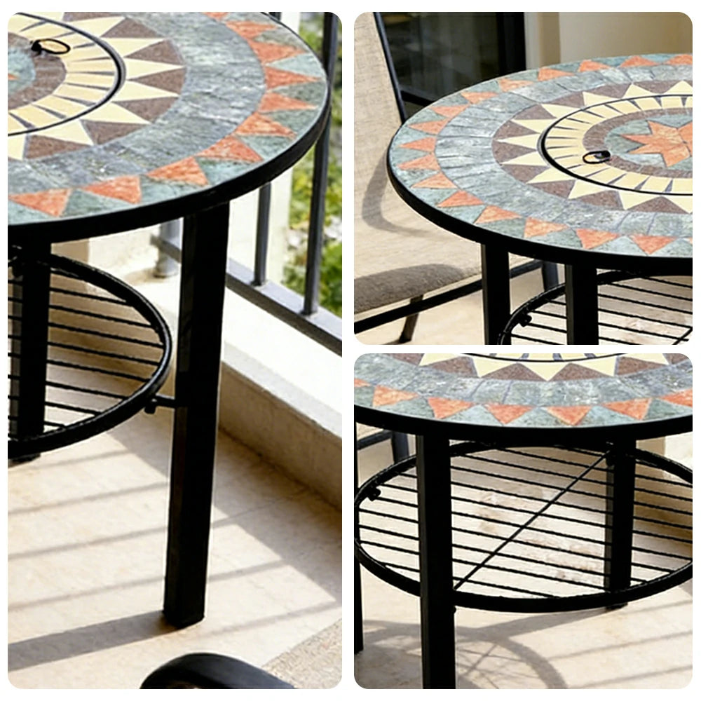 SOLARA 80/100cm Outdoor Fire Pit Table - 3 in 1 BBQ Grill & Heating Table with Stainless Steel Grill Mesh and Ceramic Tile Top
