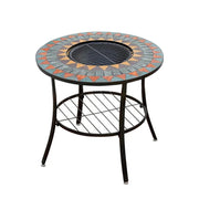 SOLARA 80/100cm Outdoor Fire Pit Table - 3 in 1 BBQ Grill & Heating Table with Stainless Steel Grill Mesh and Ceramic Tile Top