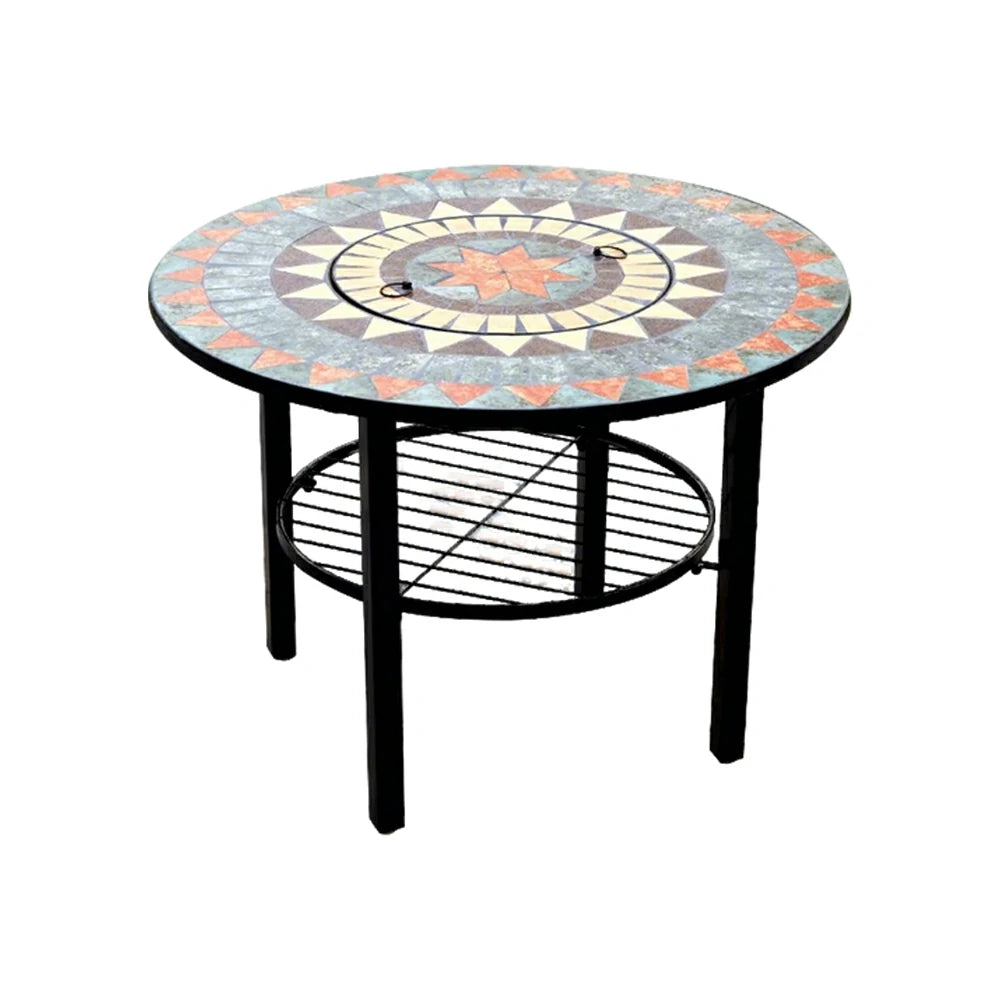 SOLARA 80/100cm Outdoor Fire Pit Table - 3 in 1 BBQ Grill & Heating Table with Stainless Steel Grill Mesh and Ceramic Tile Top