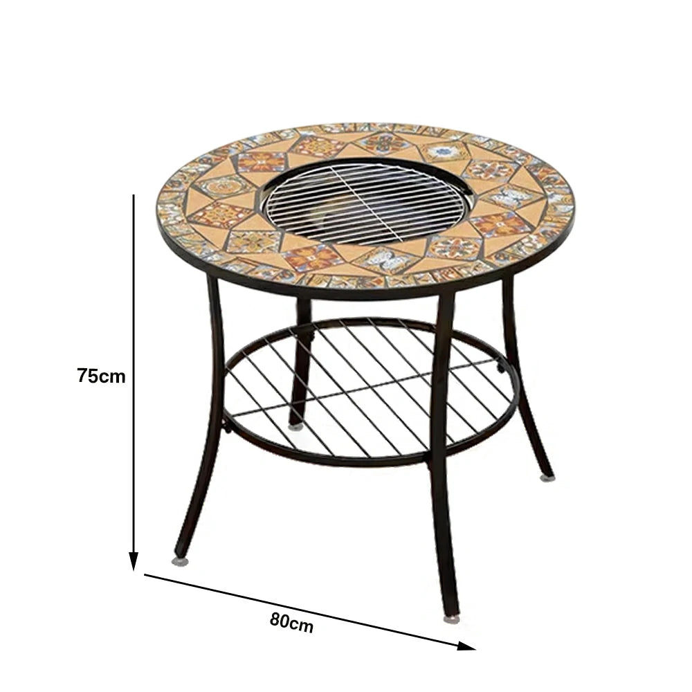SOLARA 80/100cm Outdoor Fire Pit Table - 3 in 1 BBQ Grill Table with Stainless Steel Grill and Ceramic Tile Surface