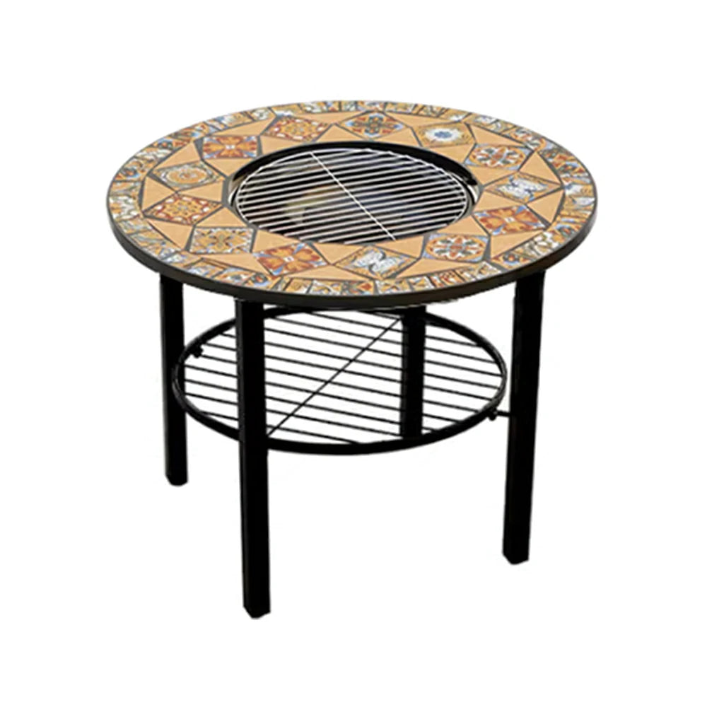 SOLARA 80/100cm Outdoor Fire Pit Table - 3 in 1 BBQ Grill Table with Stainless Steel Grill and Ceramic Tile Surface