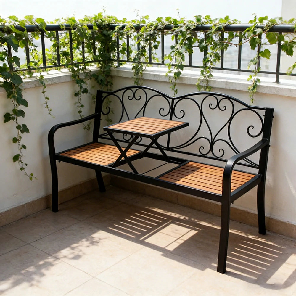 SOLARA Outdoor Patio Bench - Lift Up Table Convertible Bench with Durable Metal Frame, Vintage Garden Design