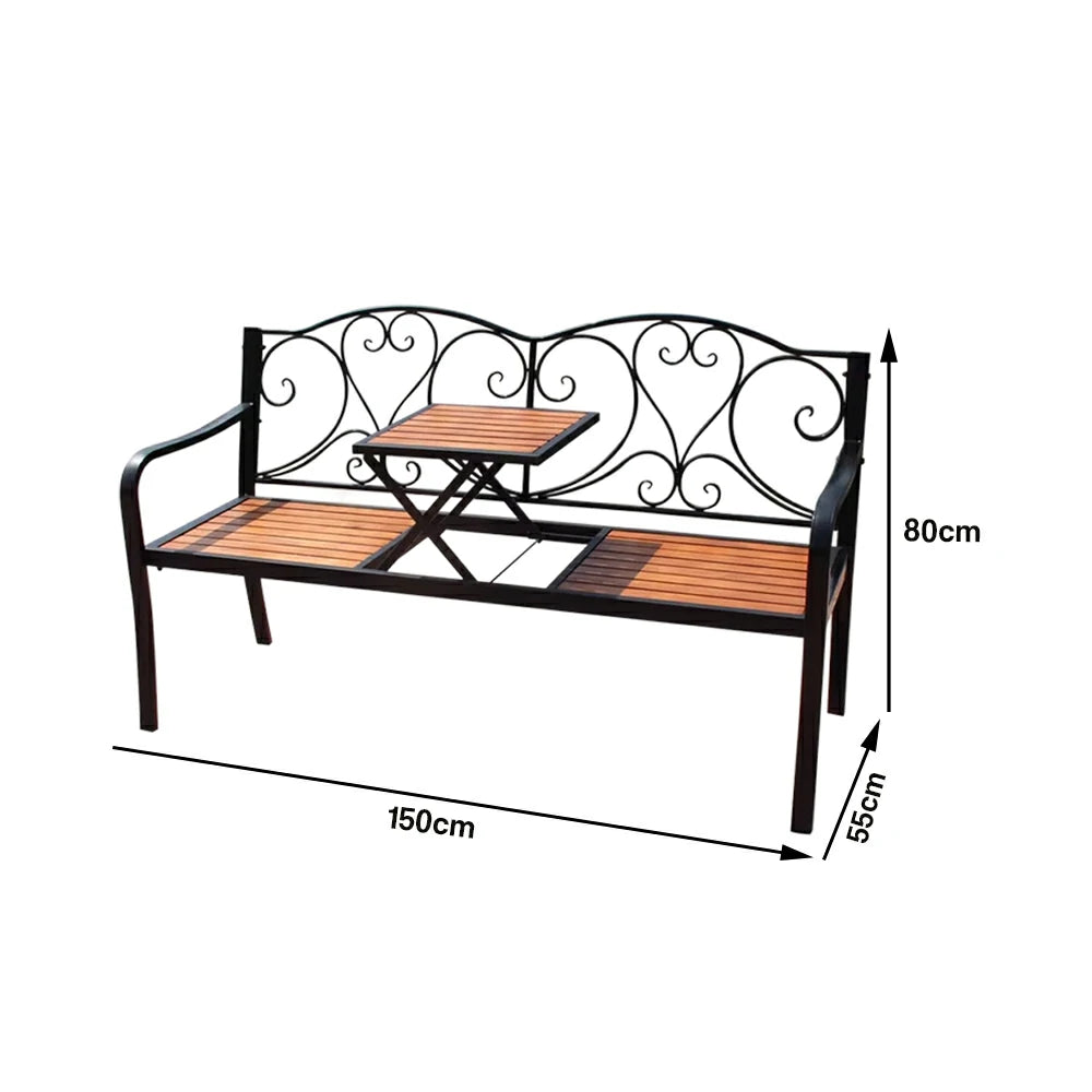 SOLARA Outdoor Patio Bench - Lift Up Table Convertible Bench with Durable Metal Frame, Vintage Garden Design