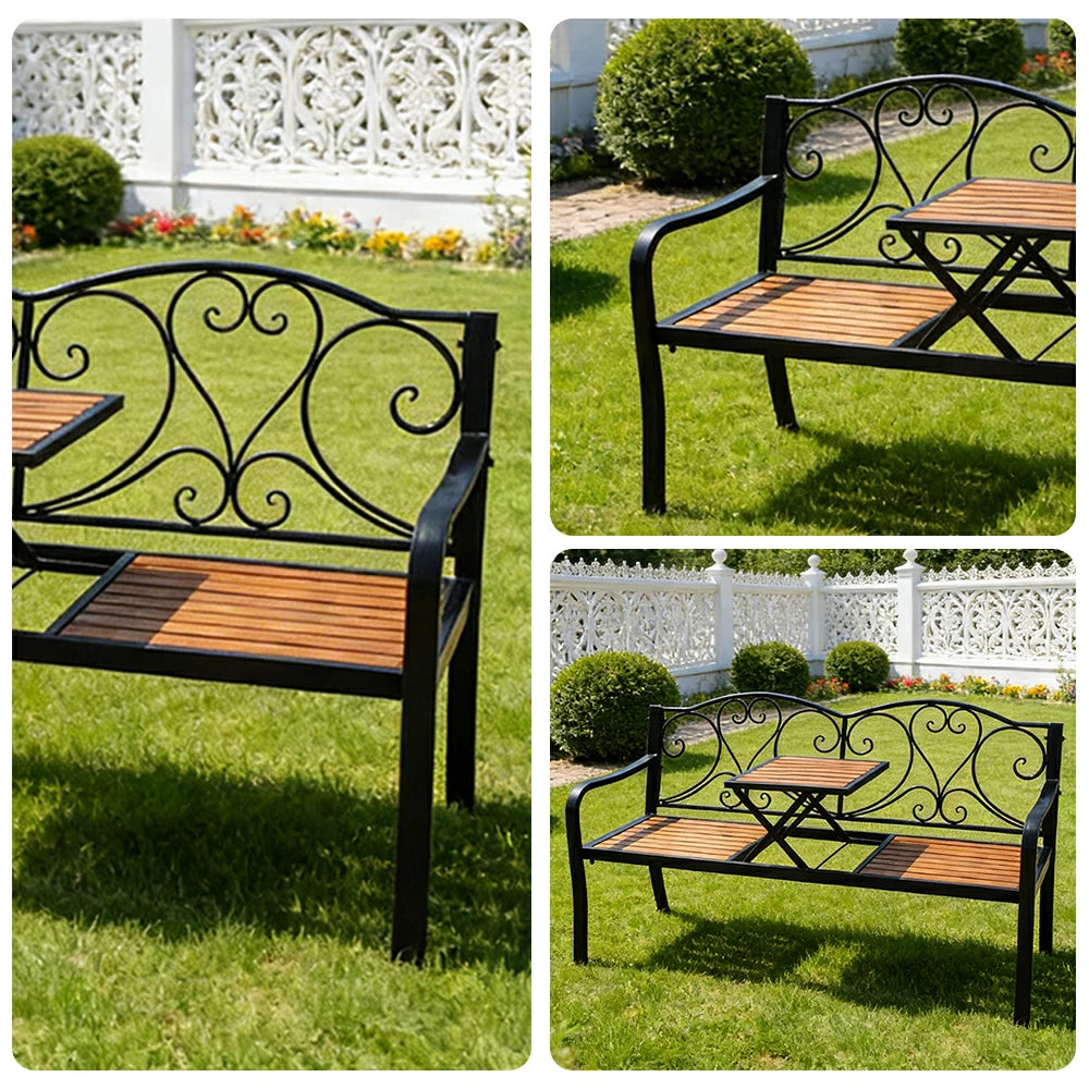 SOLARA Outdoor Patio Bench - Lift Up Table Convertible Bench with Durable Metal Frame, Vintage Garden Design