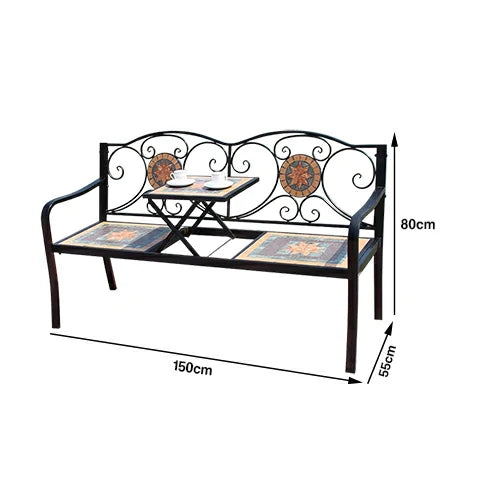 SOLARA Outdoor Garden Bench with Lift Up Table - Convertible Patio Bench with Metal Frame and Vintage Design