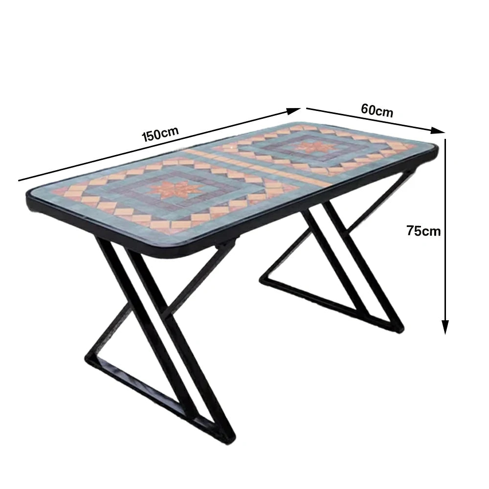 SOLARA 120/150cm Outdoor Patio Table - Weather Resistant Garden Table with Ceramic Tile Top and Stainless Steel Frame - Black&Yellow