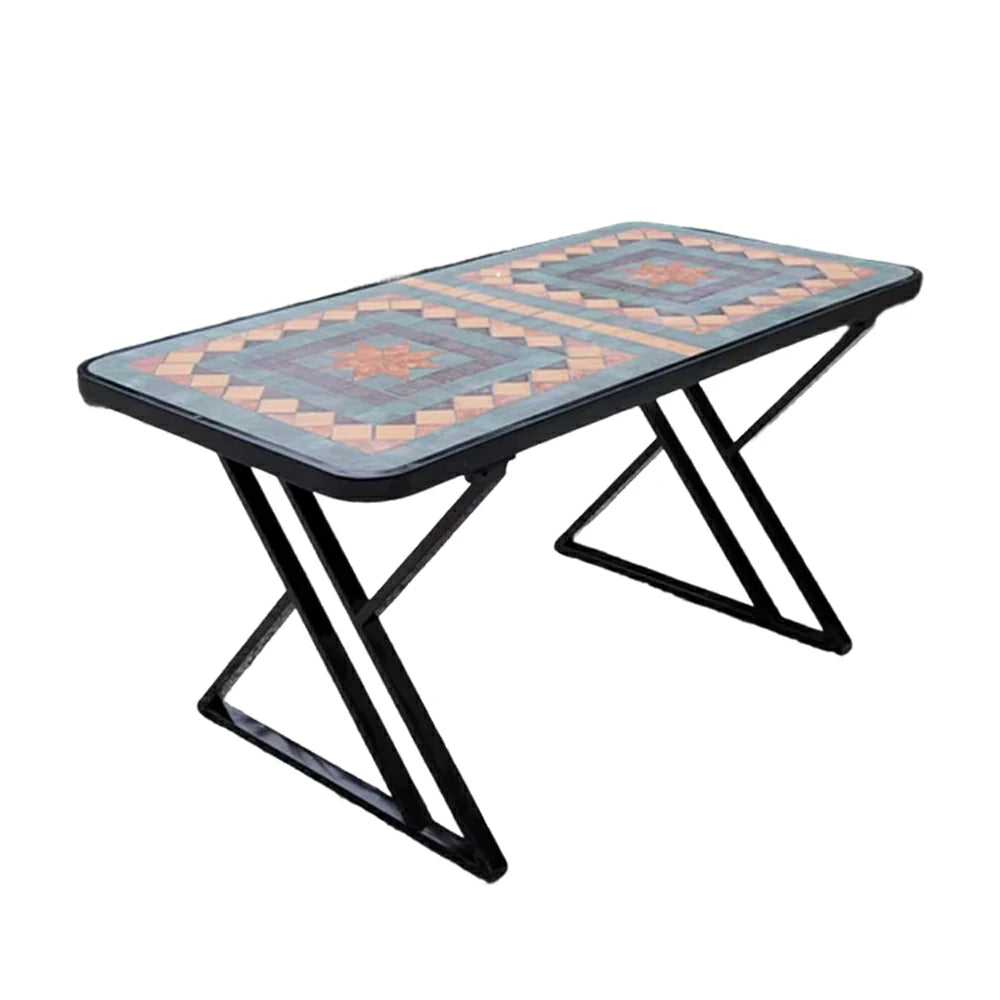 SOLARA 120/150cm Outdoor Patio Table - Weather Resistant Garden Table with Ceramic Tile Top and Stainless Steel Frame - Black&Yellow