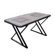 SOLARA 120/150cm Outdoor Patio Table - Weather Resistant Garden Table with Ceramic Tile Top and Stainless Steel Frame - Black&Yellow