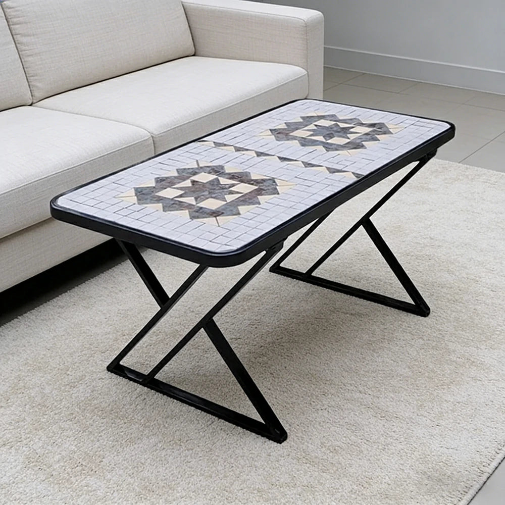 SOLARA 120/150cm Outdoor Patio Table - Weather Resistant Garden Table with Ceramic Tile Top and Stainless Steel Frame - Black&Grey