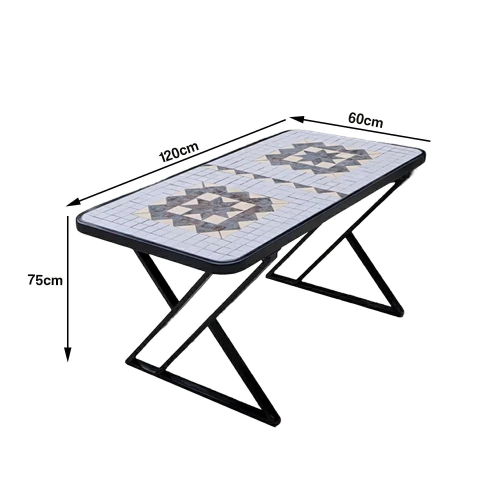 SOLARA 120/150cm Outdoor Patio Table - Weather Resistant Garden Table with Ceramic Tile Top and Stainless Steel Frame - Black&Grey