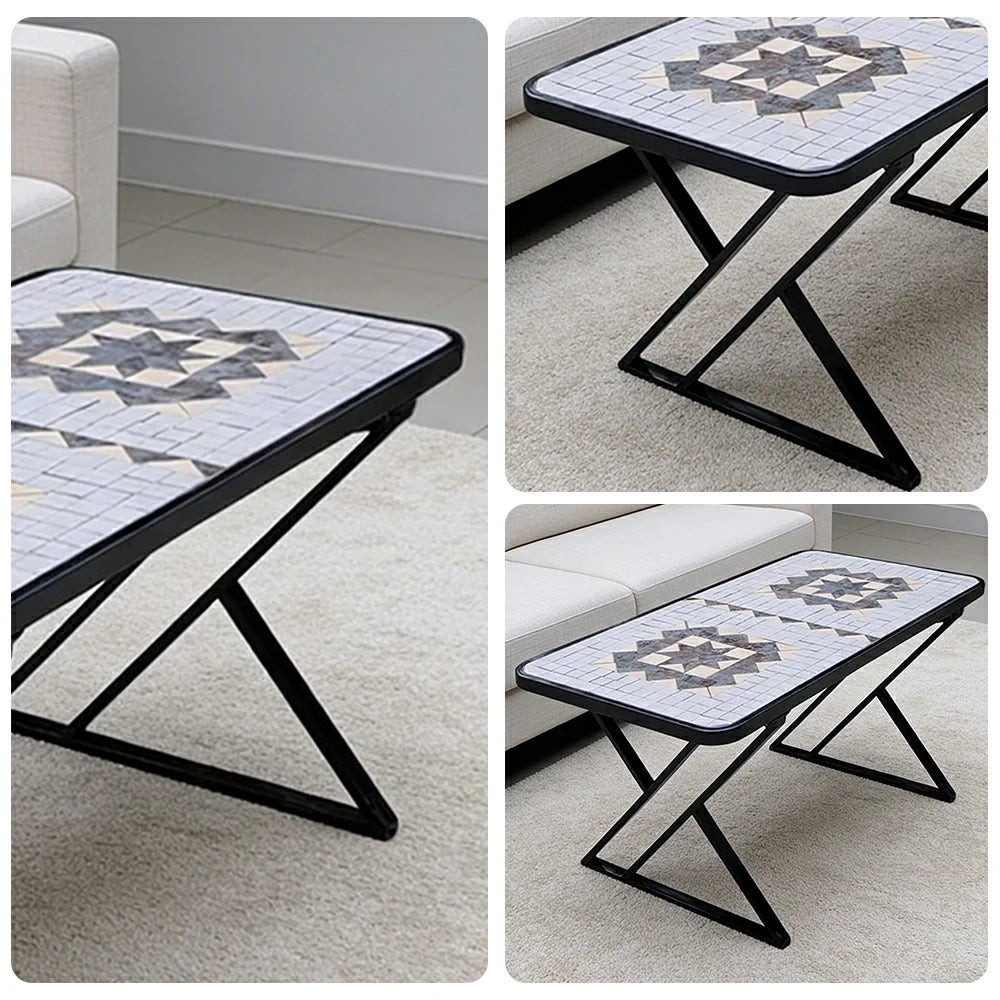 SOLARA 120/150cm Outdoor Patio Table - Weather Resistant Garden Table with Ceramic Tile Top and Stainless Steel Frame - Black&Grey