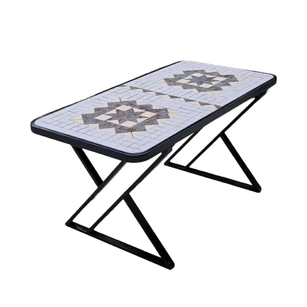 SOLARA 120/150cm Outdoor Patio Table - Weather Resistant Garden Table with Ceramic Tile Top and Stainless Steel Frame - Black&Grey