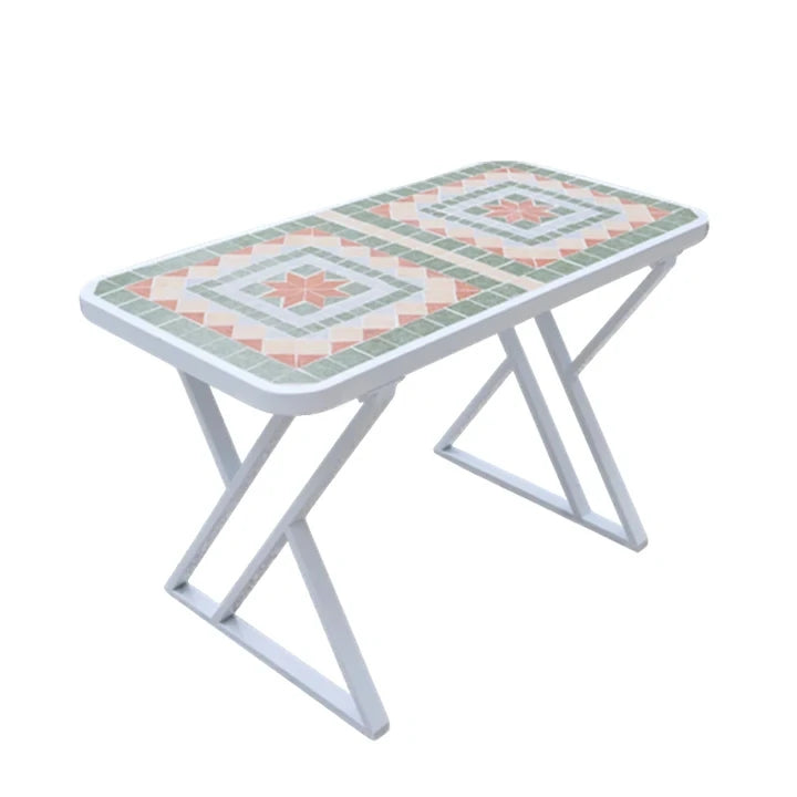 SOLARA 120/150cm Outdoor Patio Table - Weather Resistant Garden Table with Ceramic Tile Top and Stainless Steel Frame - White&Green