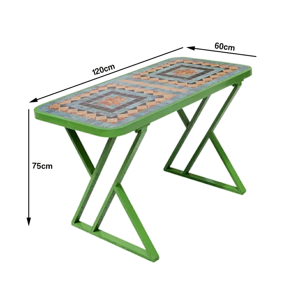 SOLARA 120/150cm Outdoor Patio Table - Weather Resistant Garden Table with Ceramic Tile Top and Stainless Steel Frame - Green