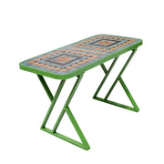SOLARA 120/150cm Outdoor Patio Table - Weather Resistant Garden Table with Ceramic Tile Top and Stainless Steel Frame - Green
