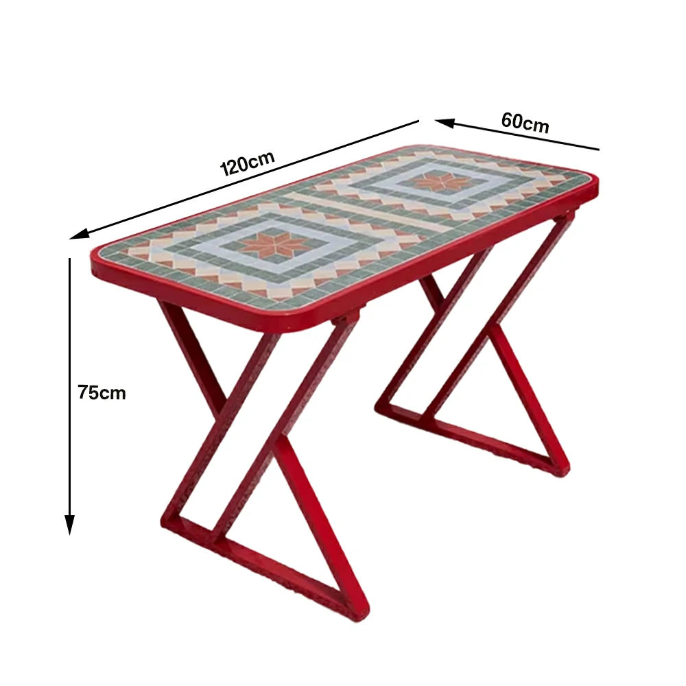 SOLARA 120/150cm Outdoor Patio Table - Weather Resistant Garden Table with Ceramic Tile Top and Stainless Steel Frame - Red