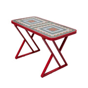 SOLARA 120/150cm Outdoor Patio Table - Weather Resistant Garden Table with Ceramic Tile Top and Stainless Steel Frame - Red