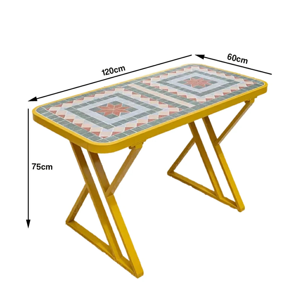 SOLARA 120/150cm Outdoor Patio Table - Weather Resistant Garden Table with Ceramic Tile Top and Stainless Steel Frame - Yellow