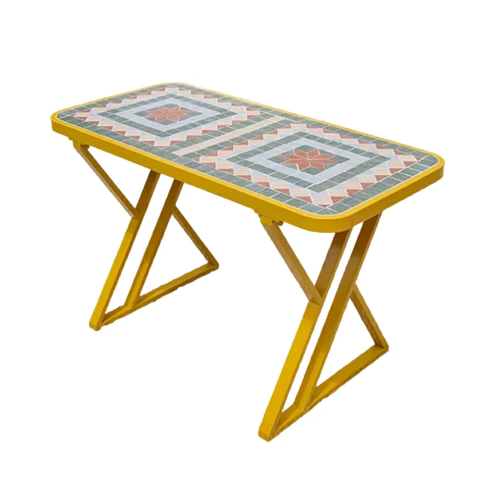 SOLARA 120/150cm Outdoor Patio Table - Weather Resistant Garden Table with Ceramic Tile Top and Stainless Steel Frame - Yellow