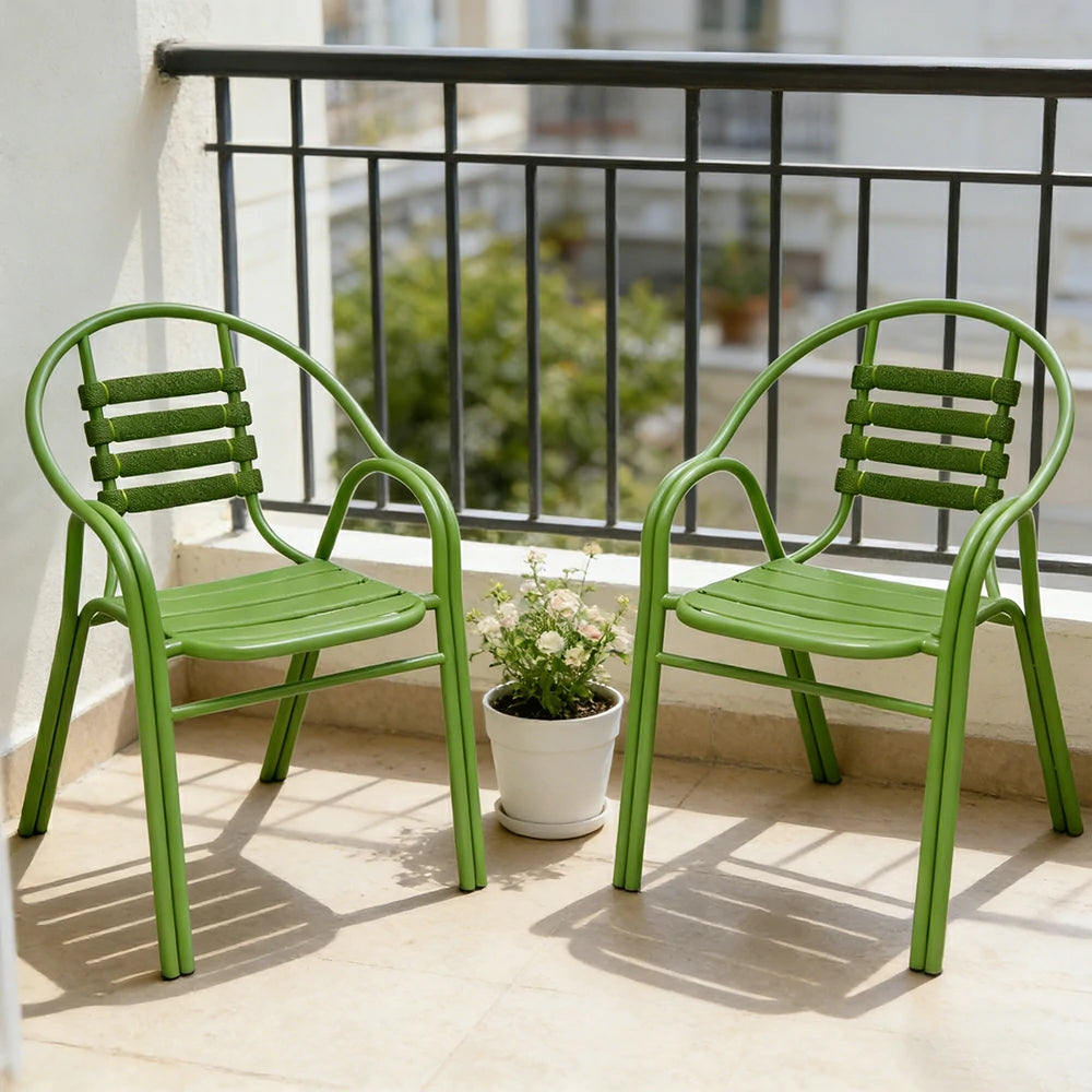 SOLARA Outdoor Patio Chairs Set of 2 - Weather Resistant Garden Chairs with Breathable Slatted Seat and Durable Steel Frame - Green
