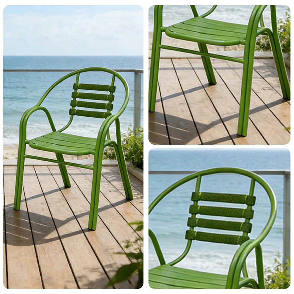 SOLARA Outdoor Patio Chairs Set of 2 - Weather Resistant Garden Chairs with Breathable Slatted Seat and Durable Steel Frame - Green