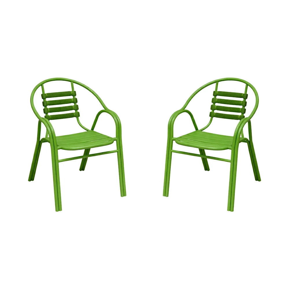SOLARA Outdoor Patio Chairs Set of 2 - Weather Resistant Garden Chairs with Breathable Slatted Seat and Durable Steel Frame - Green
