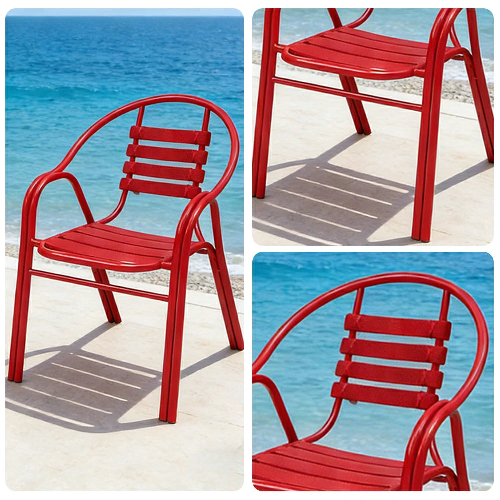 SOLARA Outdoor Patio Chairs Set of 2 - Weather Resistant Garden Chairs with Breathable Slatted Seat and Durable Steel Frame - Red