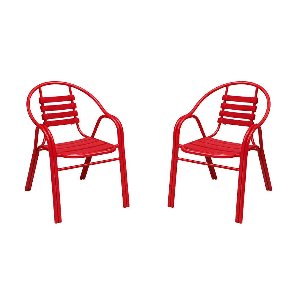 SOLARA Outdoor Patio Chairs Set of 2 - Weather Resistant Garden Chairs with Breathable Slatted Seat and Durable Steel Frame - Red