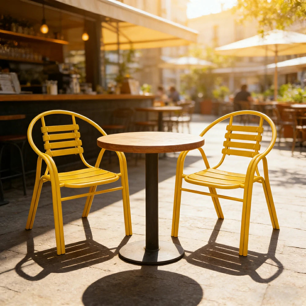 SOLARA Outdoor Patio Chairs Set of 2 - Weather Resistant Garden Chairs with Breathable Slatted Seat and Durable Steel Frame - Yellow
