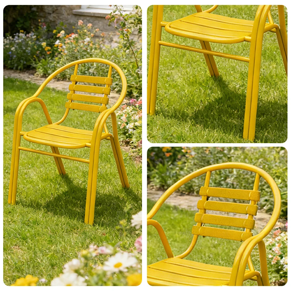 SOLARA Outdoor Patio Chairs Set of 2 - Weather Resistant Garden Chairs with Breathable Slatted Seat and Durable Steel Frame - Yellow