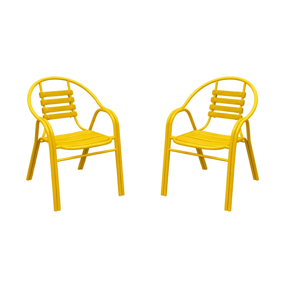 SOLARA Outdoor Patio Chairs Set of 2 - Weather Resistant Garden Chairs with Breathable Slatted Seat and Durable Steel Frame - Yellow