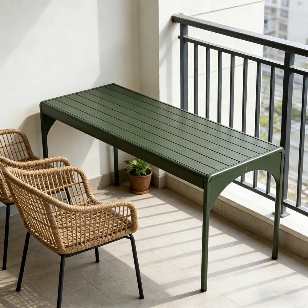 SOLARA 120/160/200cm Outdoor Dining Table - Lightweight, Durable Aluminium Frame, Powder-Coated Finish, Reinforced Legs & Rounded Corners - Garden/Patio Use - Green