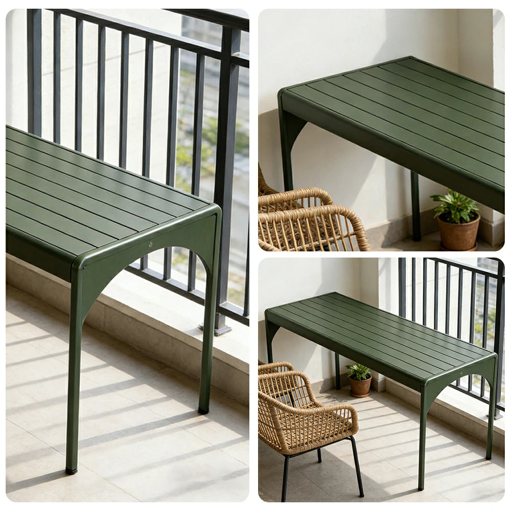 SOLARA 120/160/200cm Outdoor Dining Table - Lightweight, Durable Aluminium Frame, Powder-Coated Finish, Reinforced Legs & Rounded Corners - Garden/Patio Use - Green