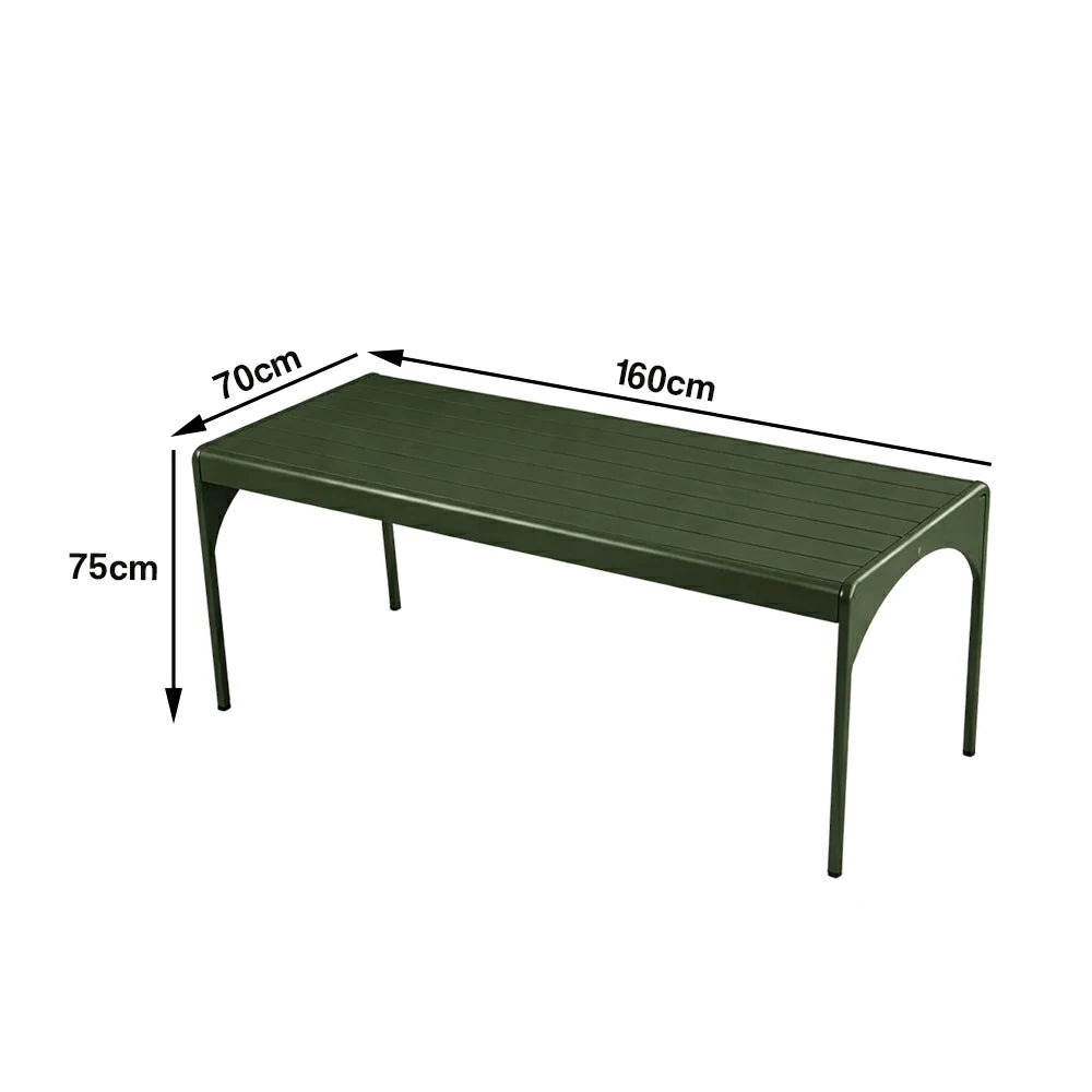 SOLARA 120/160/200cm Outdoor Dining Table - Lightweight, Durable Aluminium Frame, Powder-Coated Finish, Reinforced Legs & Rounded Corners - Garden/Patio Use - Green