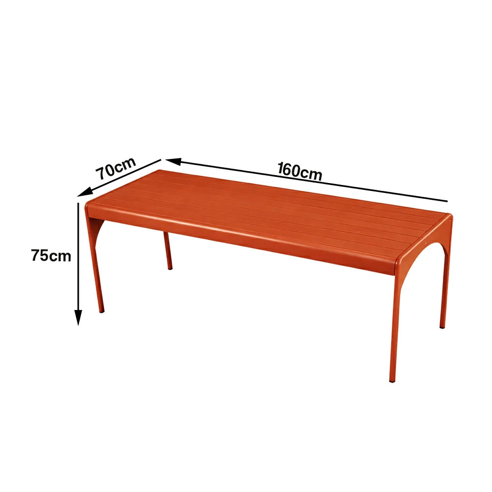 SOLARA 120/160/200cm Outdoor Dining Table - Lightweight, Durable Aluminium Frame, Powder-Coated Finish, Reinforced Legs & Rounded Corners - Garden/Patio Use - Orange