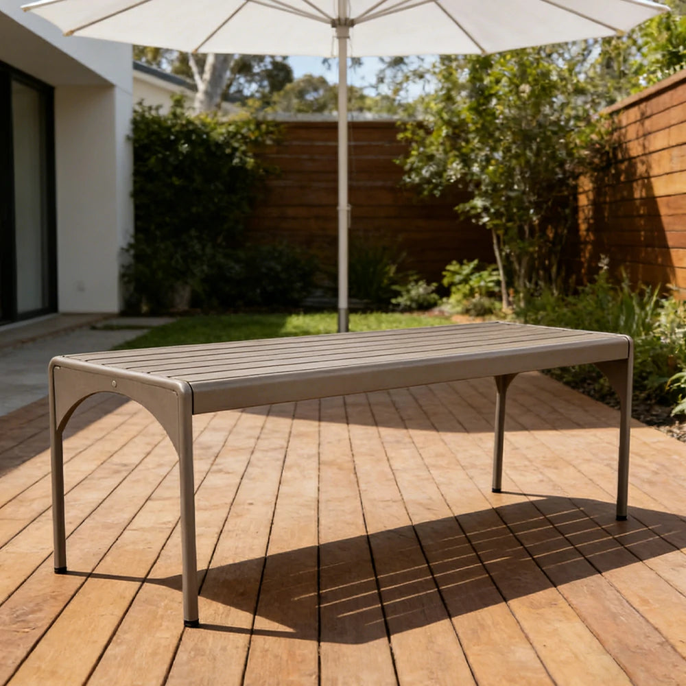 SOLARA 120/160/200cm Outdoor Dining Table - Lightweight, Durable Aluminium Frame, Powder-Coated Finish, Reinforced Legs & Rounded Corners - Garden/Patio Use - Khaki