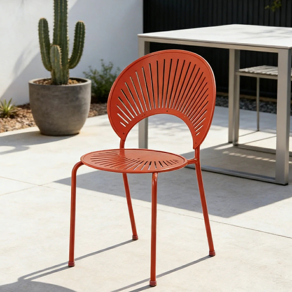SOLARA Outdoor Dining Chair - Ergonomic Curved Shell Backrest, Breathable Hollow Design, Durable Aluminium Frame, Weather-Resistant Patio Seating - Orange