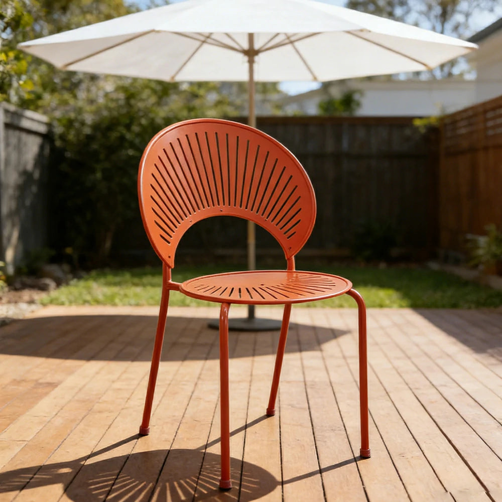 SOLARA Outdoor Dining Chair - Ergonomic Curved Shell Backrest, Breathable Hollow Design, Durable Aluminium Frame, Weather-Resistant Patio Seating - Orange