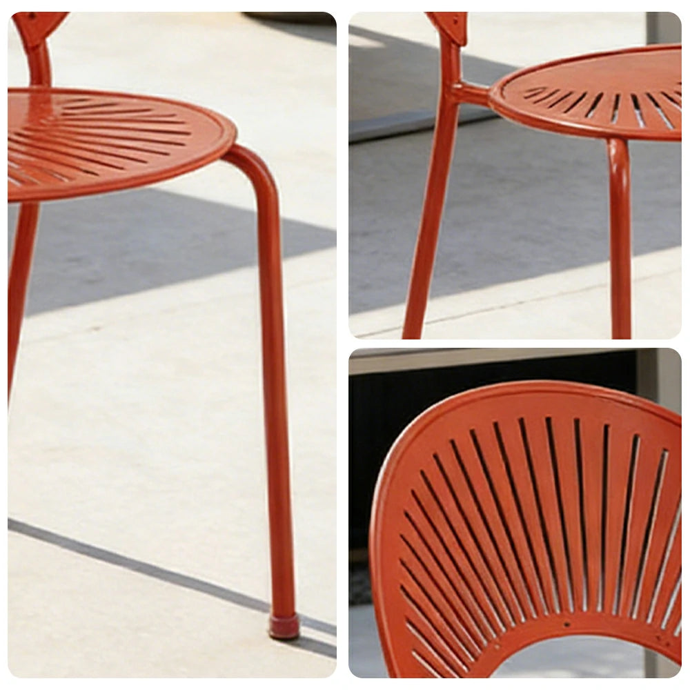 SOLARA Outdoor Dining Chair - Ergonomic Curved Shell Backrest, Breathable Hollow Design, Durable Aluminium Frame, Weather-Resistant Patio Seating - Orange